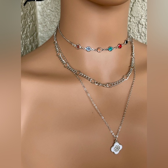 Stylish Silver Multi Stranded Statement Necklace - Picture 4 of 6